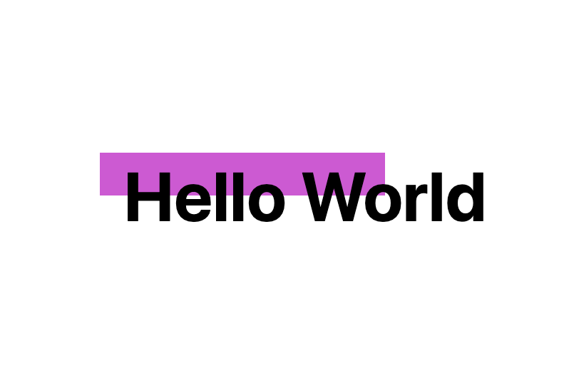 Preview of the generator demo Houdini worklet which draws a rectangle within the elements box at the requested coordinates, in this case a magenta rectangle over the top left behind the words 'Hello World'